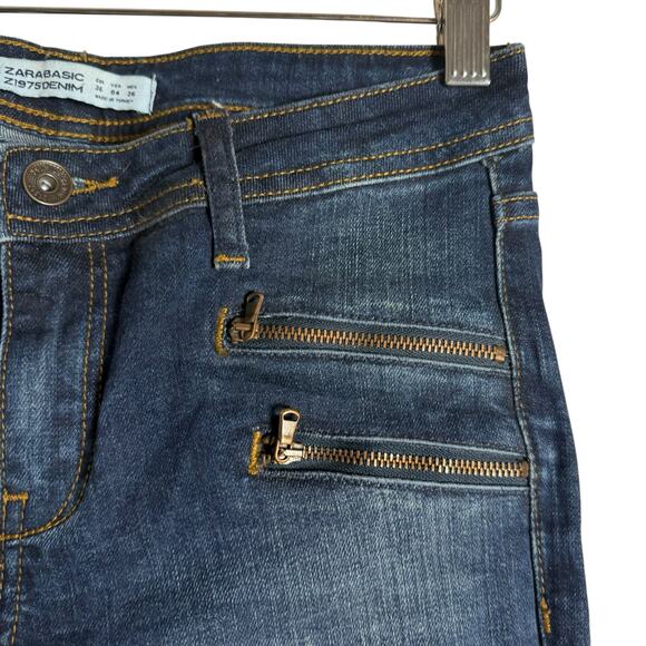 Zara Basic Chewed Raw Hem Mid Rise Zip Pocket Skinny Jeans Size 4 - Picture 5 of 9